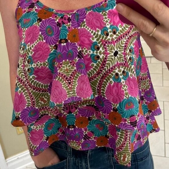 Show Me Your MuMu floral print ruffle spaghetti stap blouse size small - Picture 3 of 5
